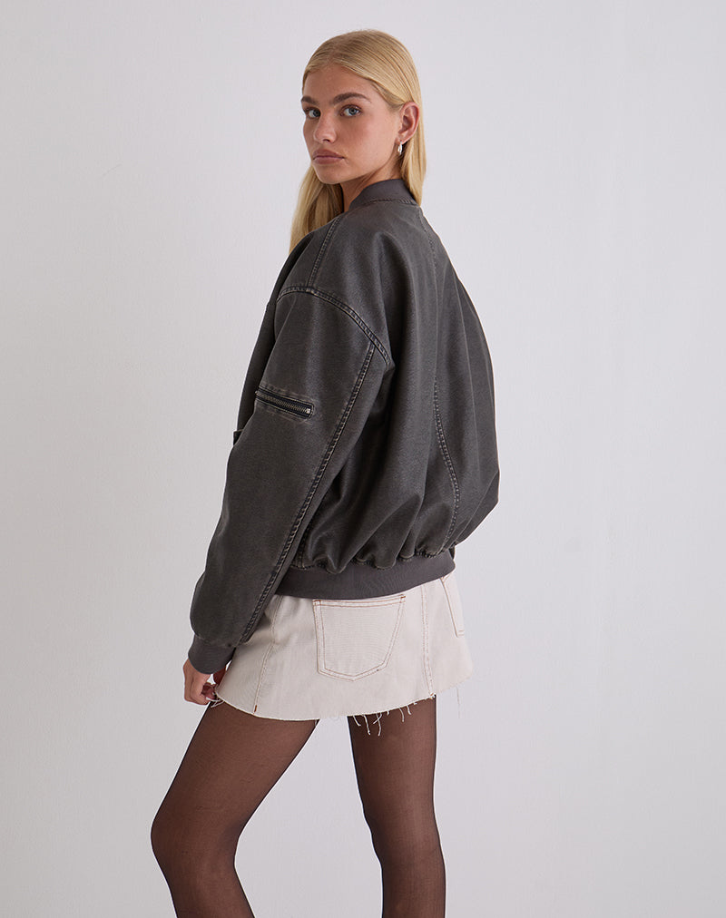 Bild von Marco Distressed Bomber Jacket in PU Charcoal
