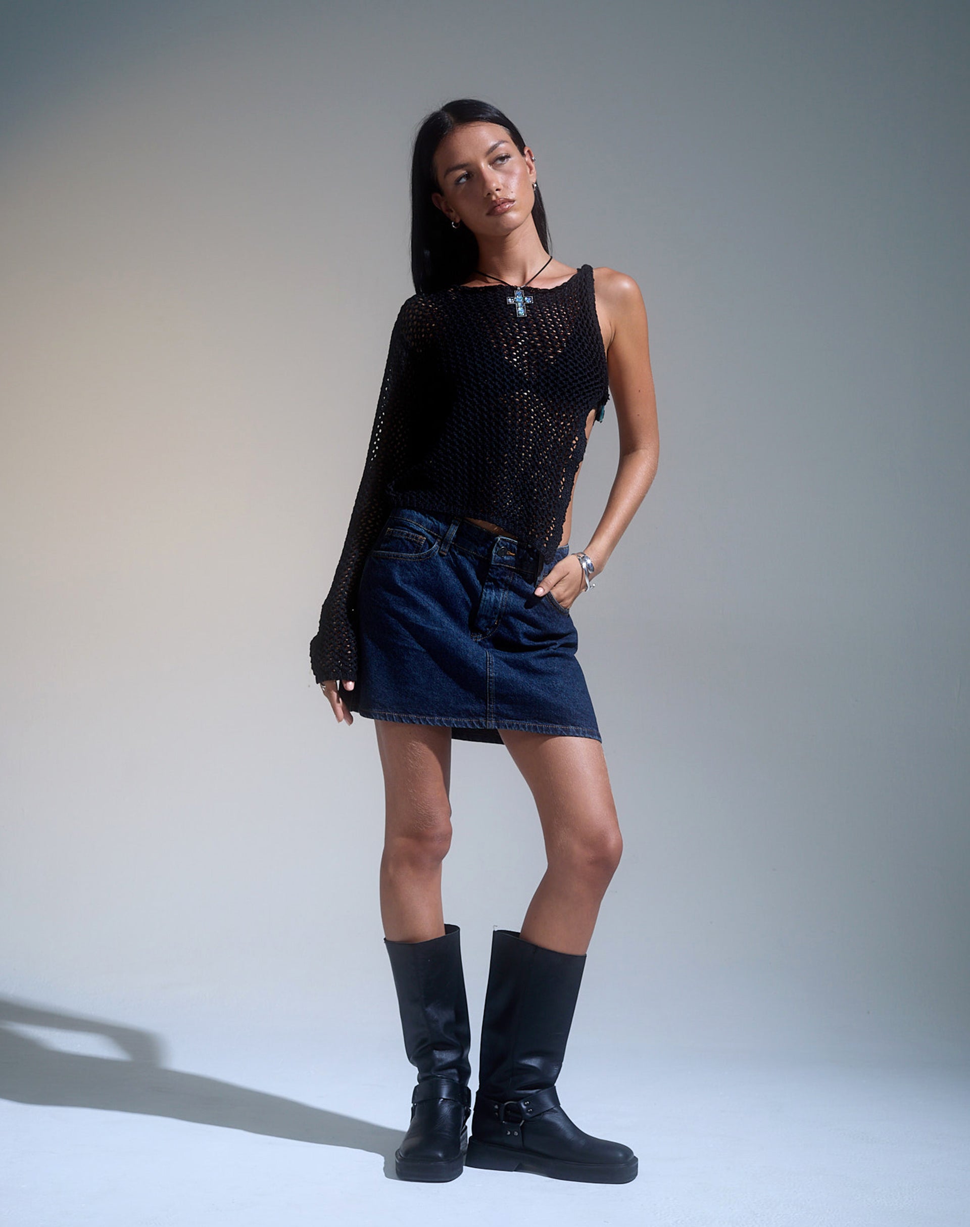 Bild von Mini-Rock in A-Linie aus Denim Indigo