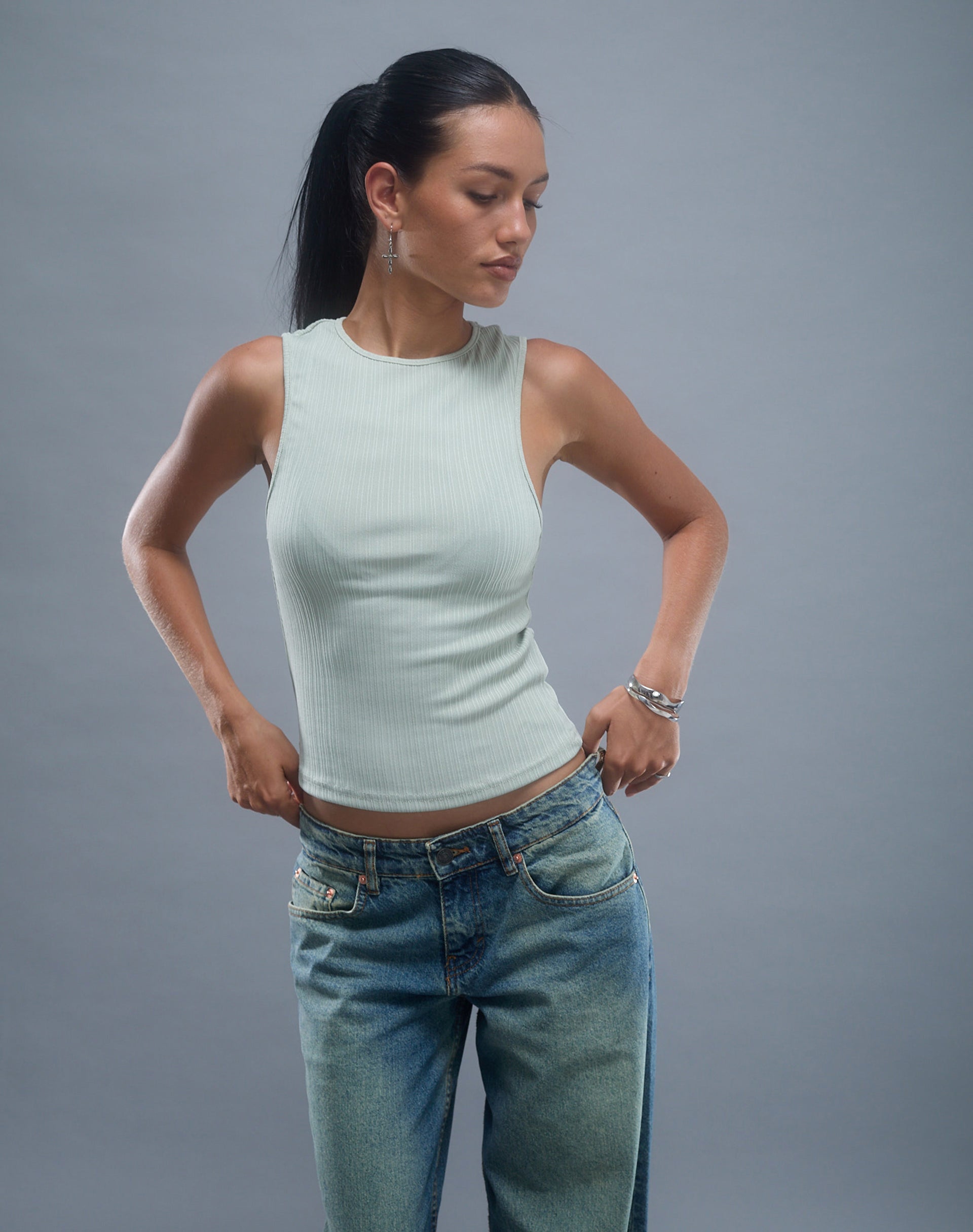 Image of Jordin Hochgeschlossenes Jersey-Top aus geripptem Mint