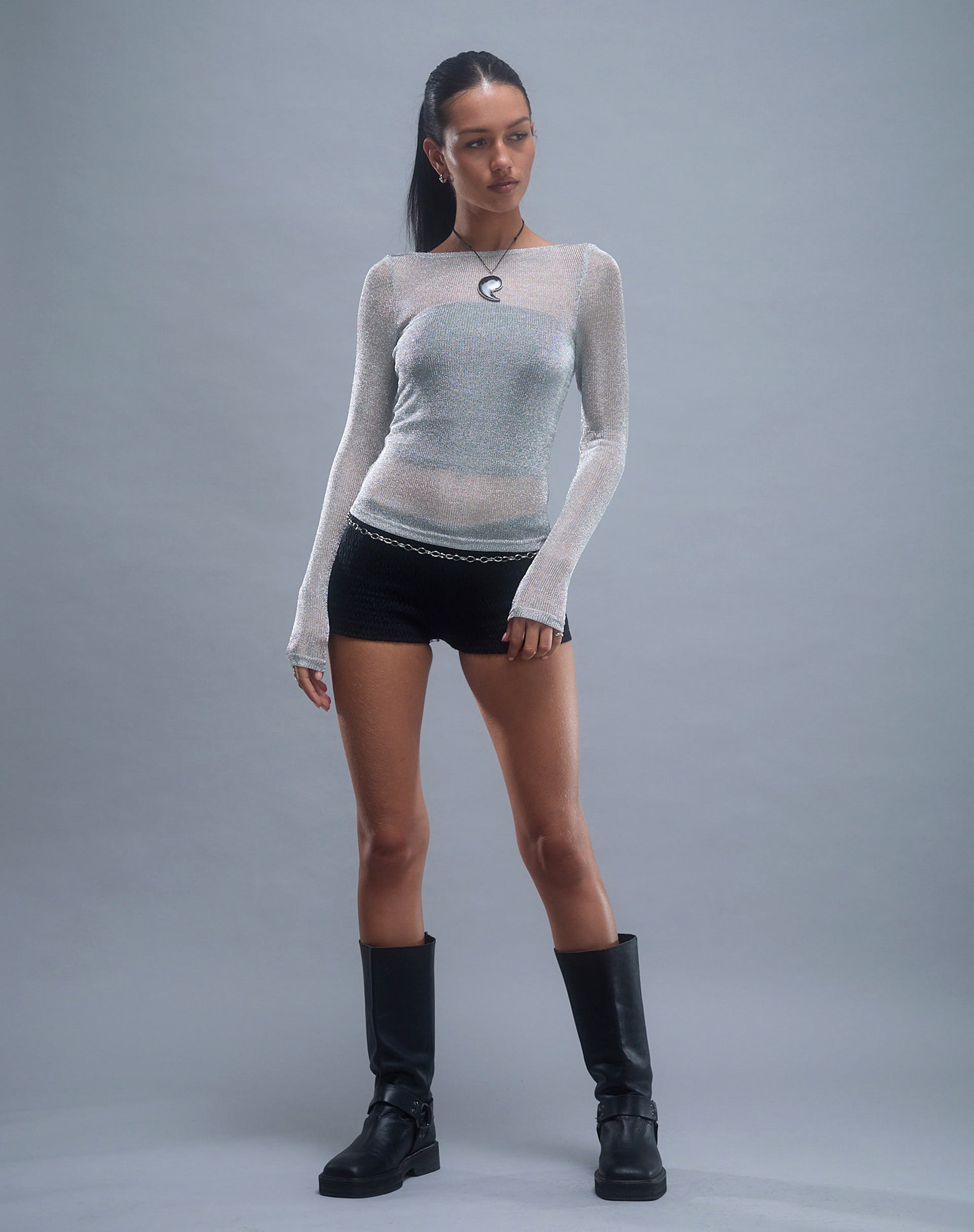 Image of Suzette Langärmeliges Top aus Silberkette