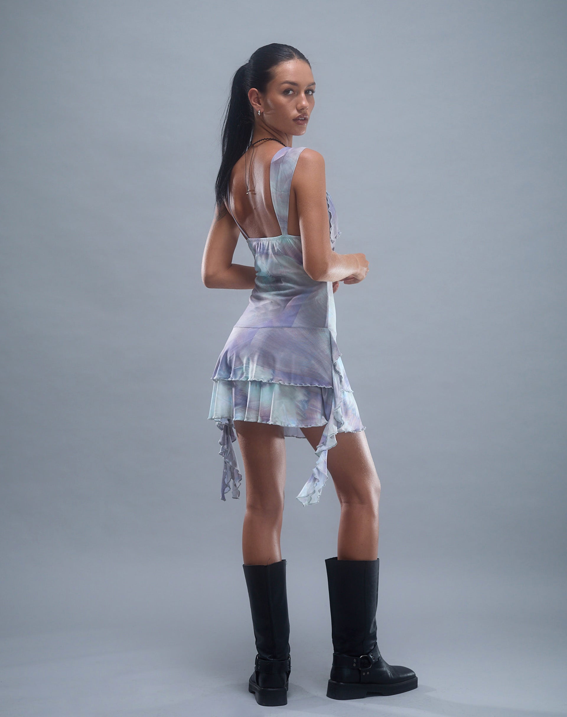 Image of Sabit Mesh-Minikleid aus bedruckter Perlmuttschale