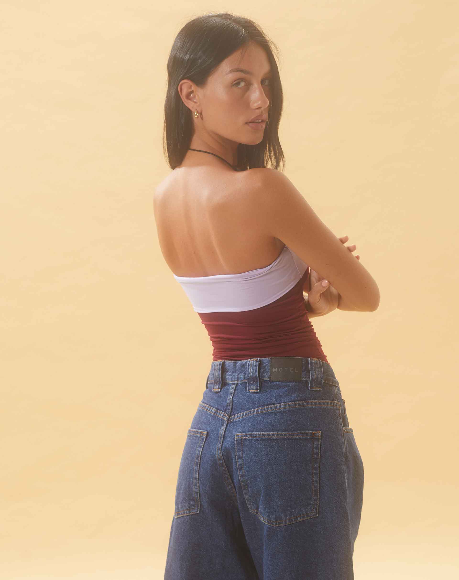 Image of Brylee Bandeau Crop Top in Weinrot Flieder