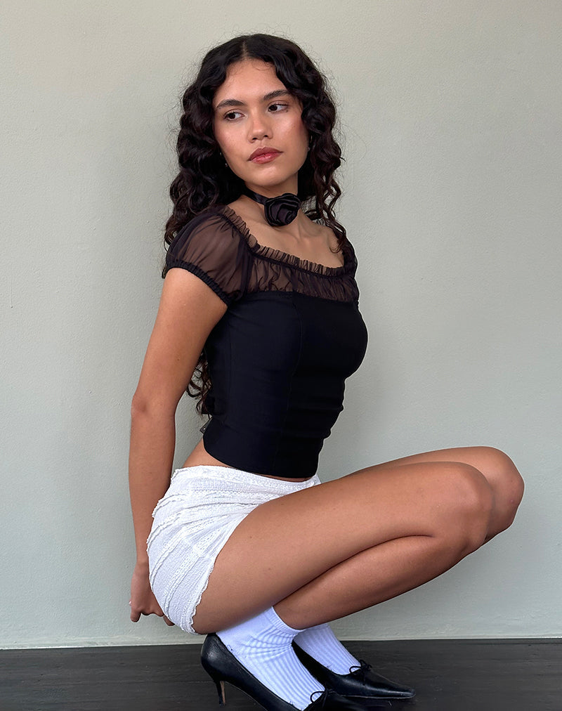Naaji Chiffon Rüschen Bardot Top in Schwarz