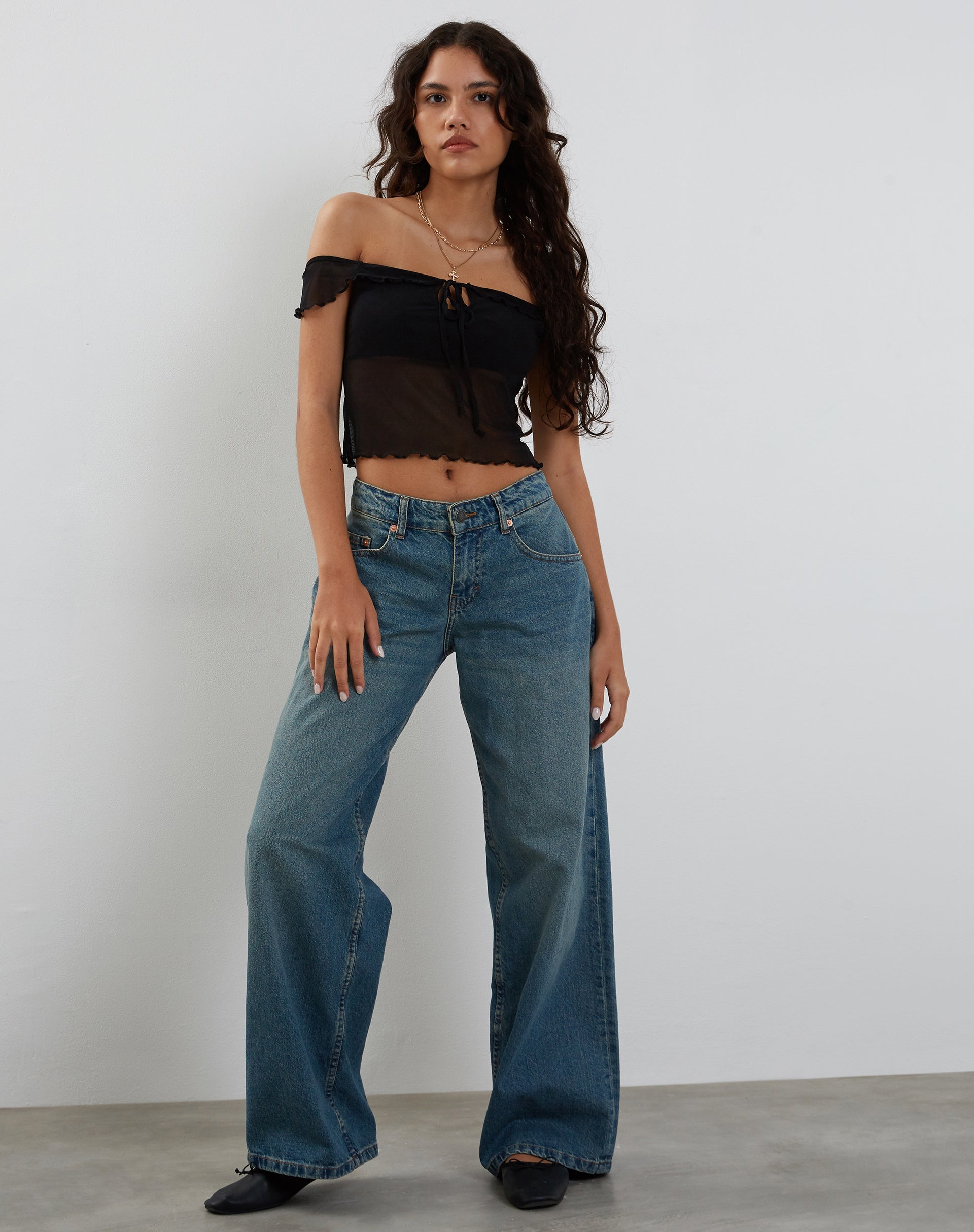Image of Nabil Bardot Top aus Mesh Schwarz