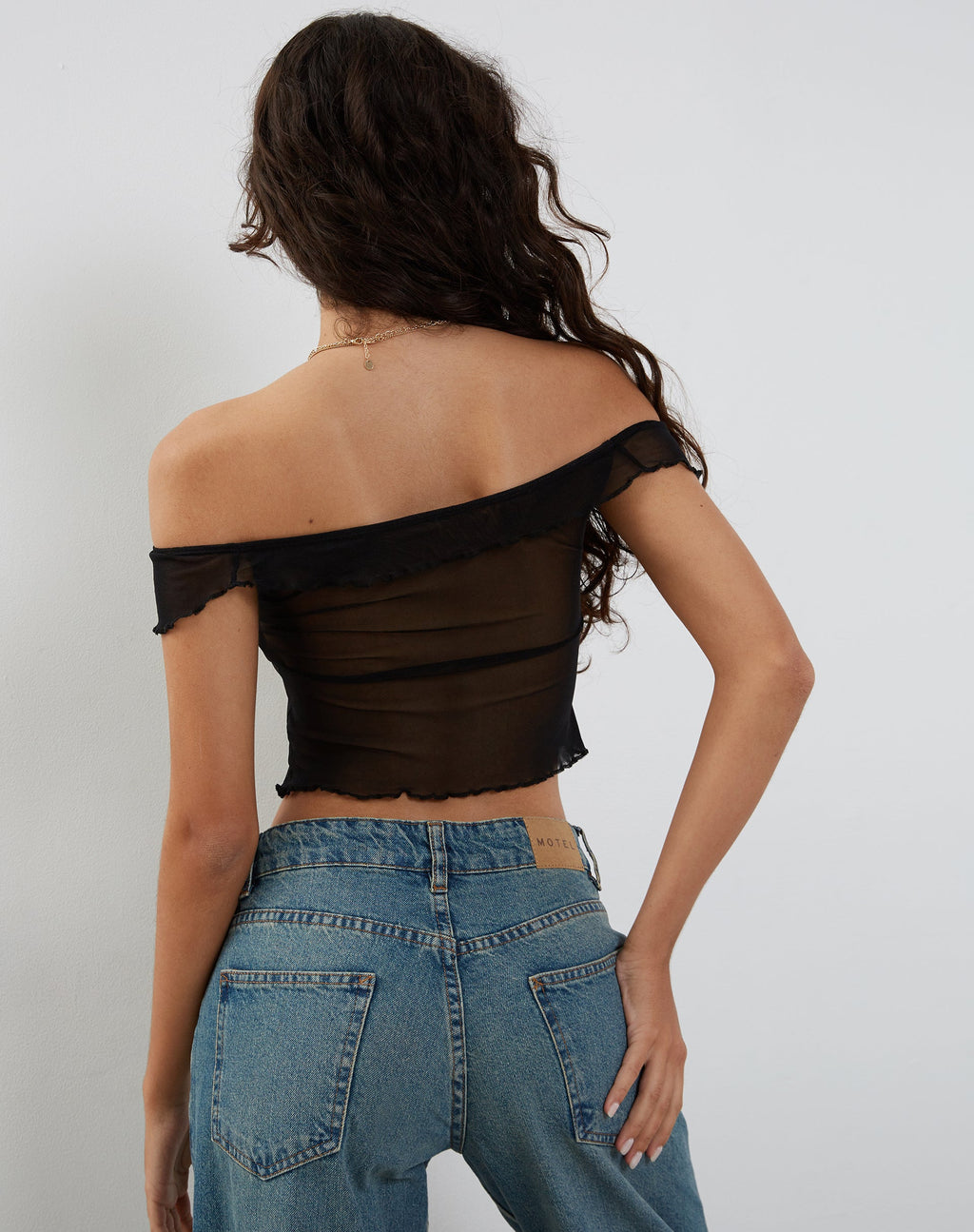 Nabil Bardot Top aus Mesh Schwarz