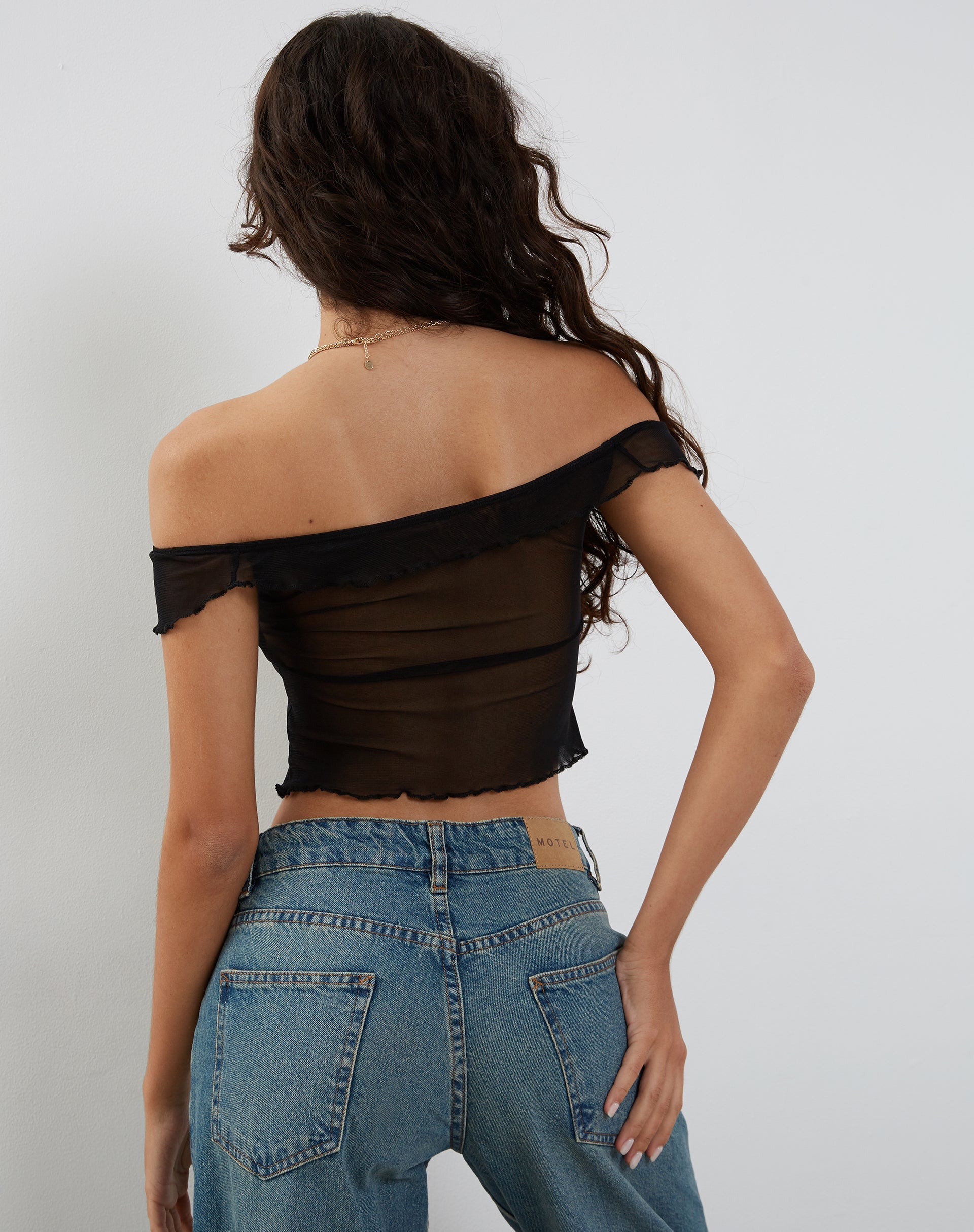 Image of Nabil Bardot Top aus Mesh Schwarz