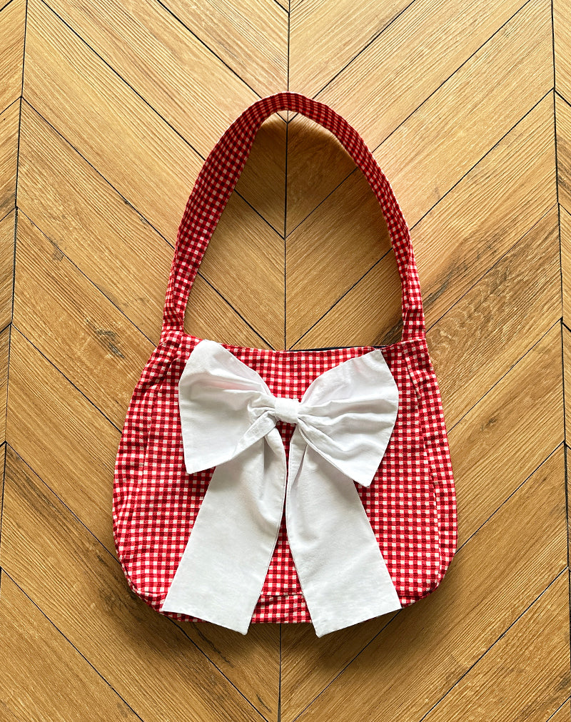 Nagi Tasche aus rotem Gingham mit weißer Schleife