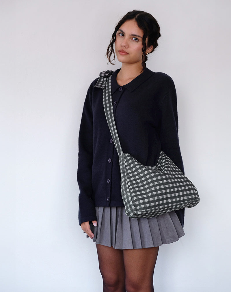 Nagisa Tasche mit Schleife in Tonal Gingham Schwarz Grau