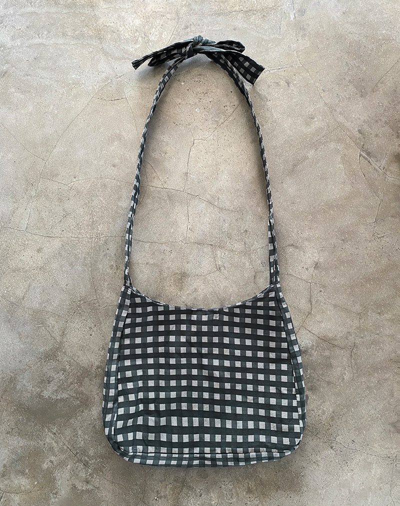 Nagisa Tasche mit Schleife in Tonal Gingham Schwarz Grau