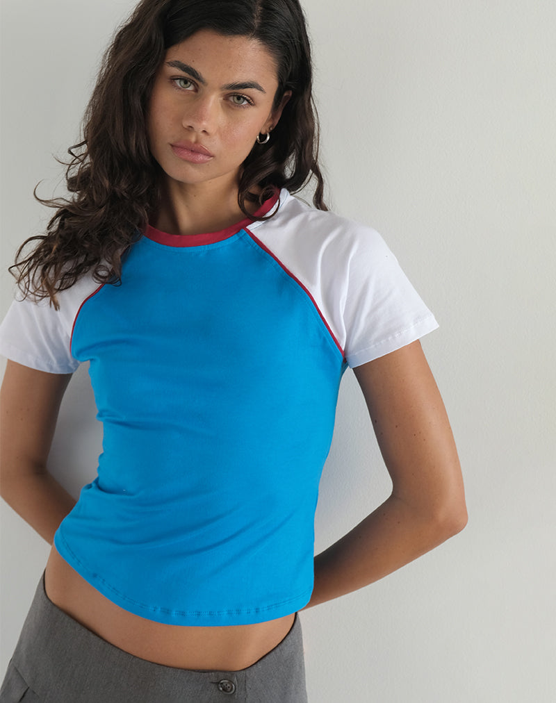 Nagita Racer Top in Aqua Blau mit roter Bindung