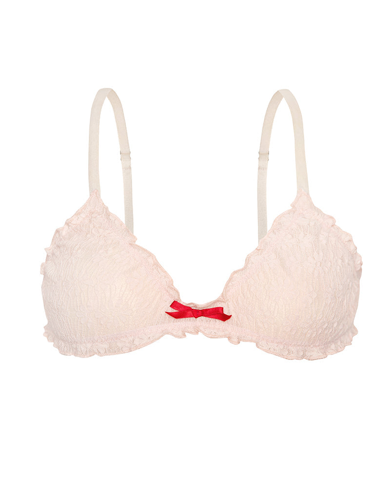 Image of Naila BH in Babyrosa mit Spitze und roter Schleife