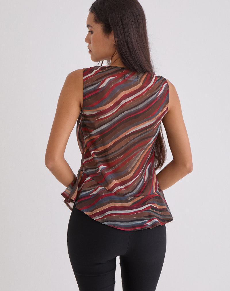 Bild des Nakiya Cowl Top aus Chiffon mit 70er-Jahre-Schattenstreifen