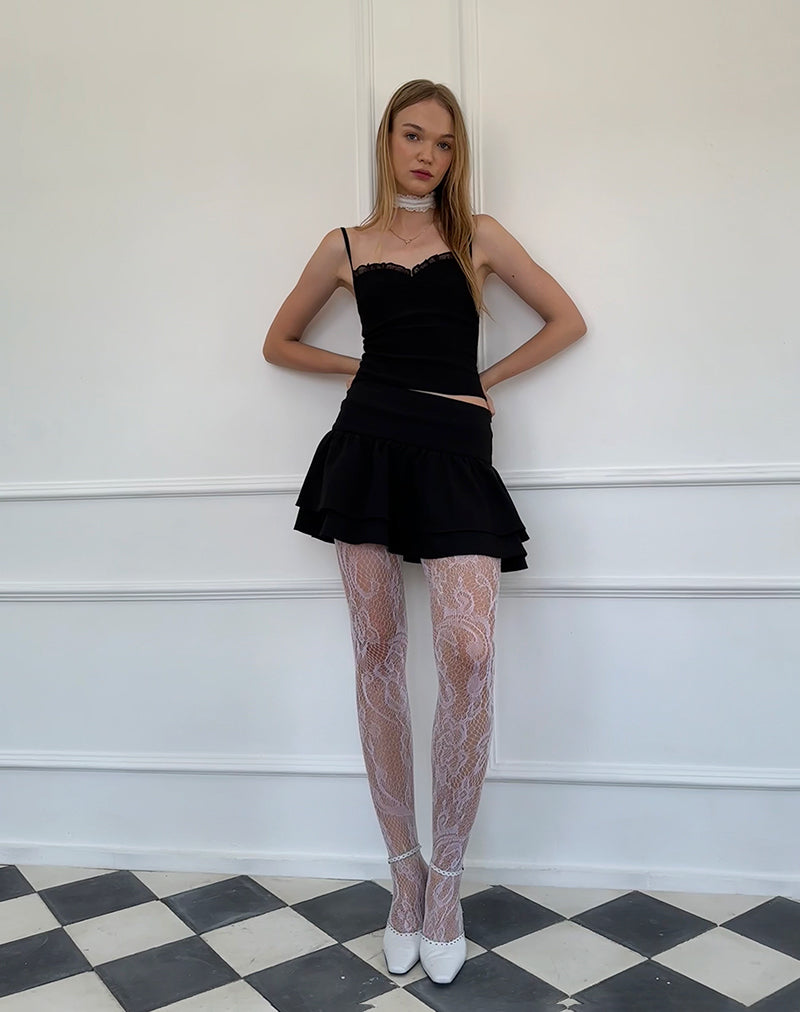 Image of Nalanie Chiffon Rüschen-Cami-Top in Schwarz