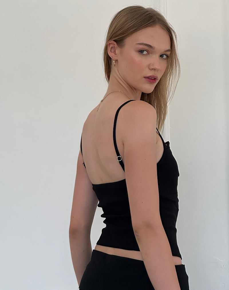 Image of Nalanie Chiffon Rüschen-Cami-Top in Schwarz