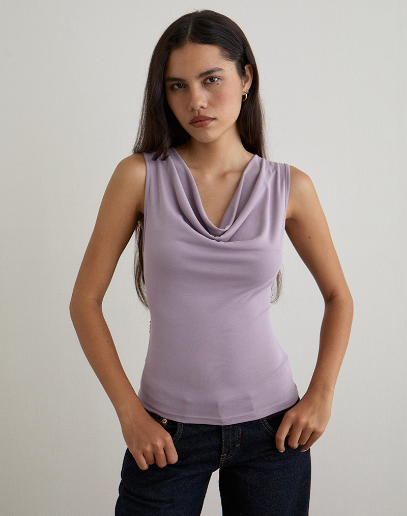 Image of Nali Cowl Knot Top in Cupro Lavendel