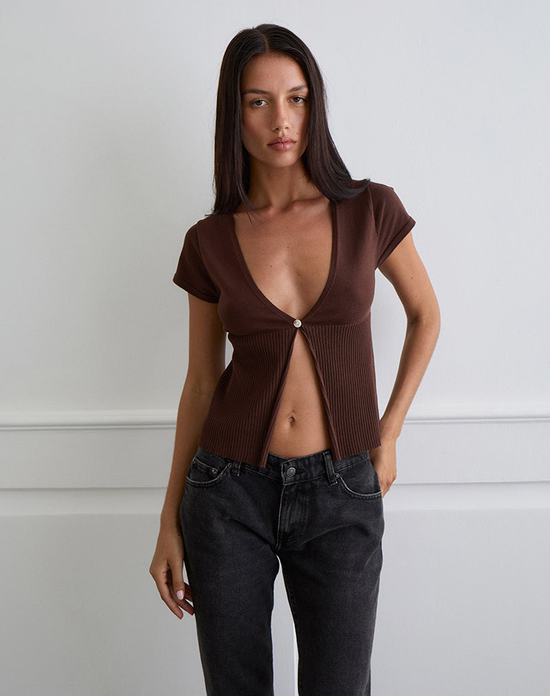Nalo Kurzarm Cardi in Dunkelbraun