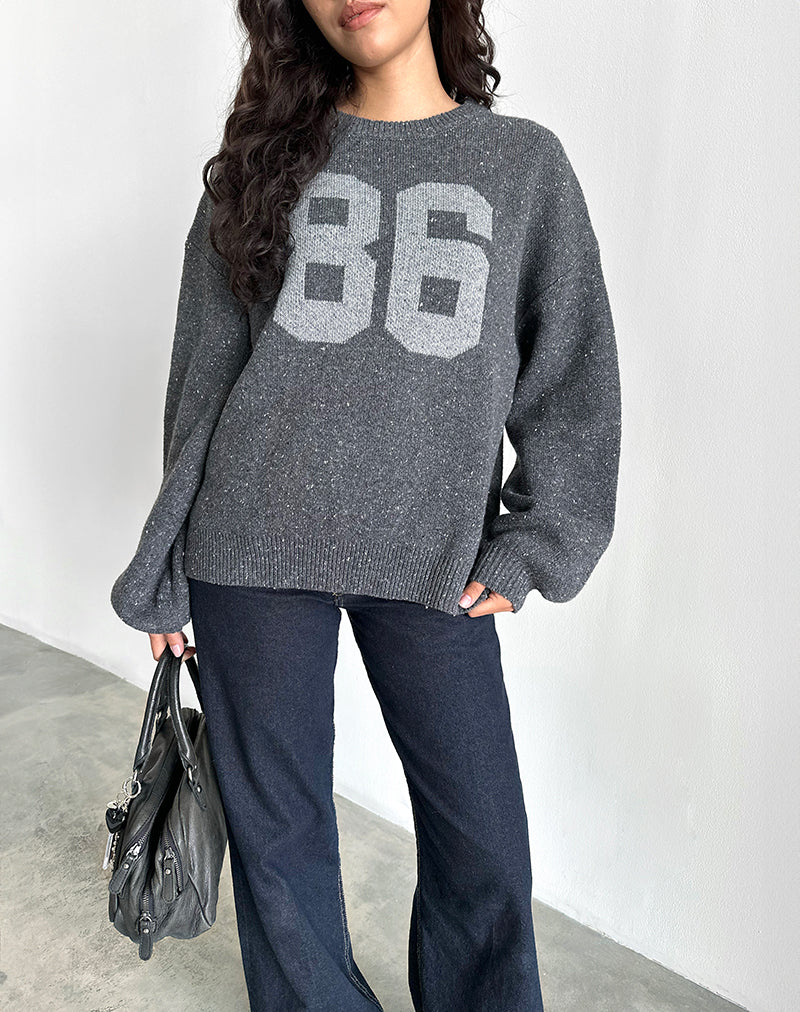 Image of Namari Pullover aus grauem Strick mit 86er-Motiv
