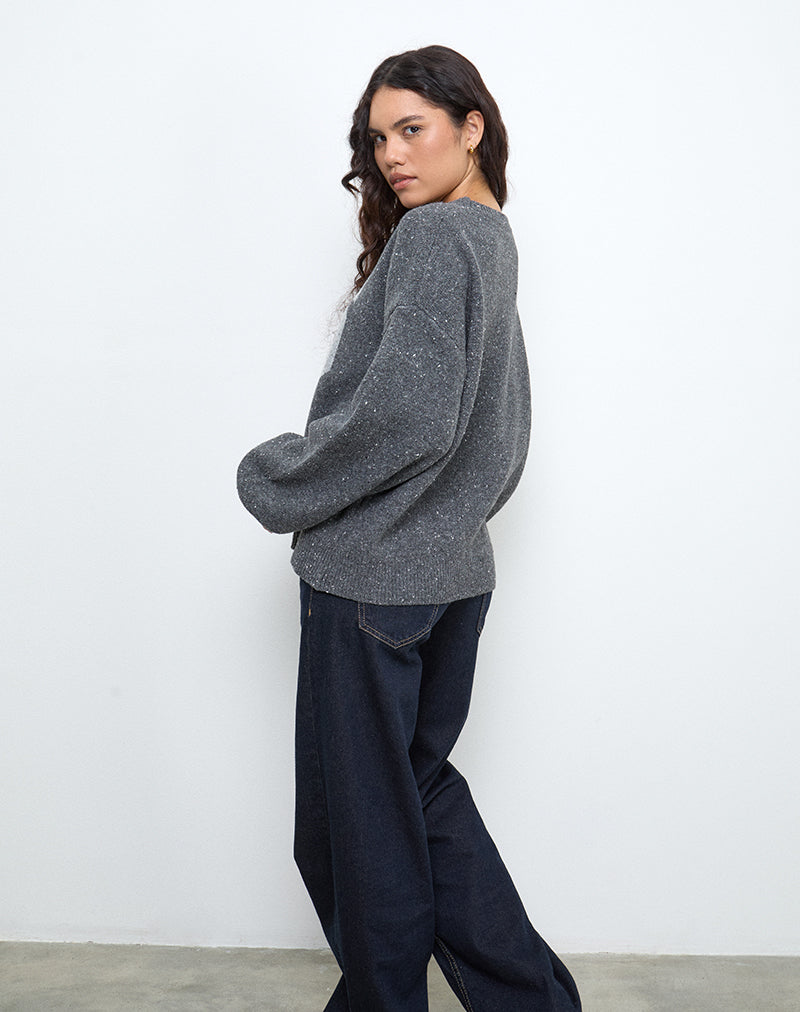 Image of Namari Pullover aus grauem Strick mit 86er-Motiv
