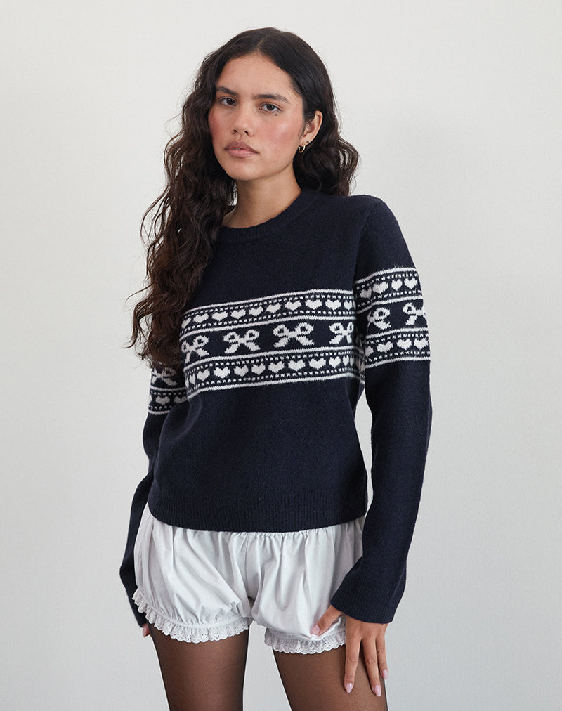 Image of Namirta Strickpullover in Peacoat mit Fairisle-Schleife