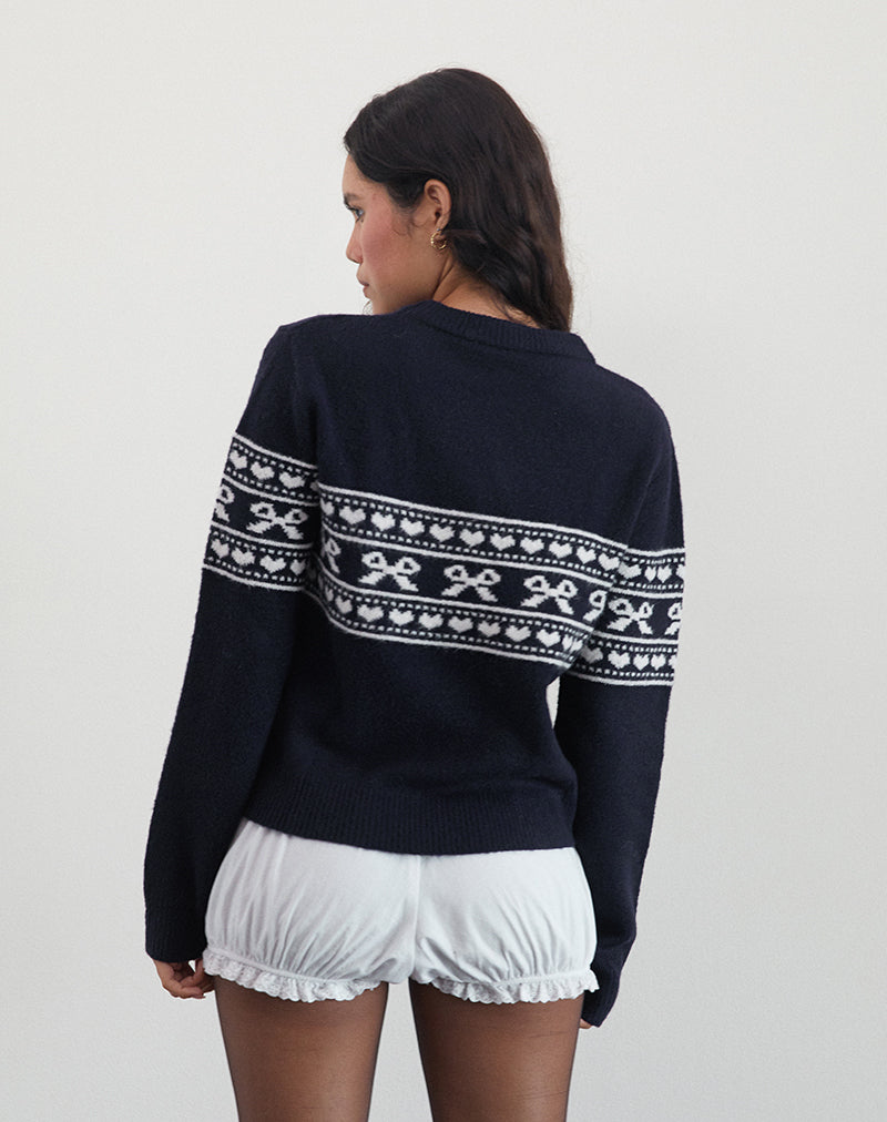 Image of Namirta Strickpullover in Peacoat mit Fairisle-Schleife
