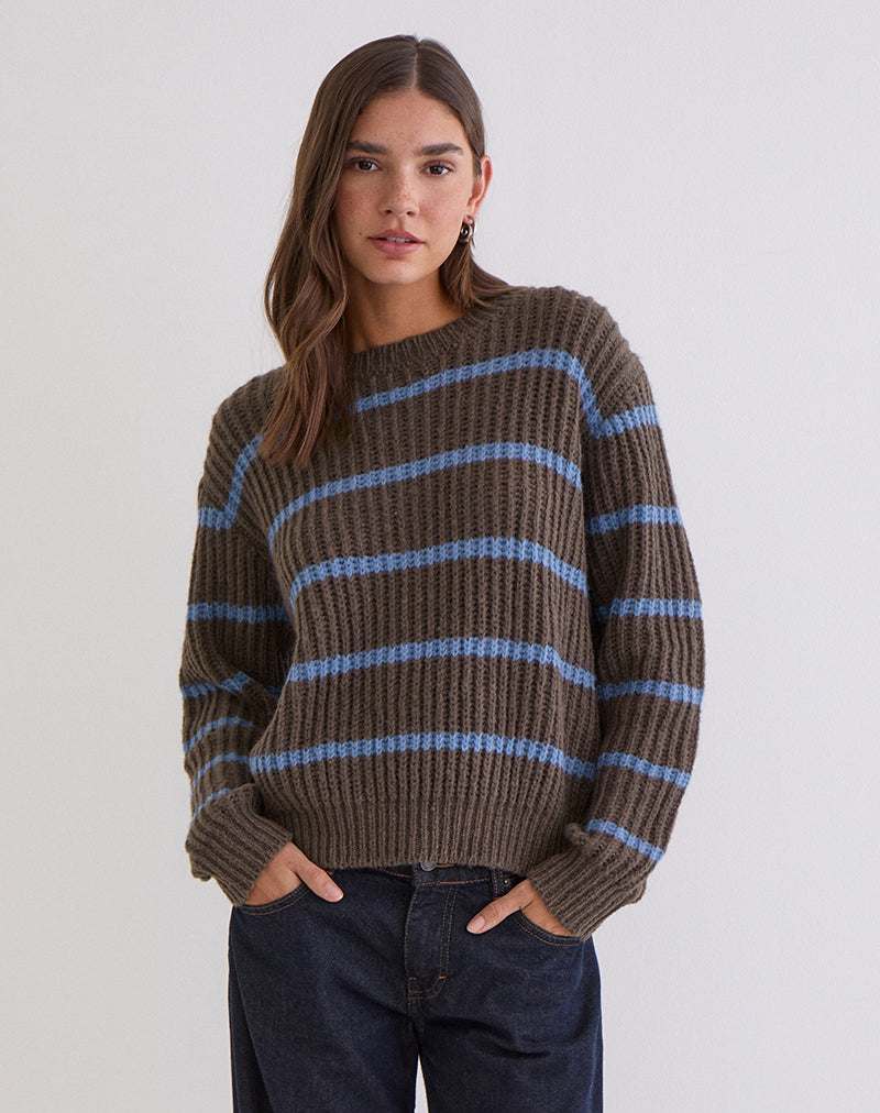 Namirta Pullover in Braun mit blauen Streifen