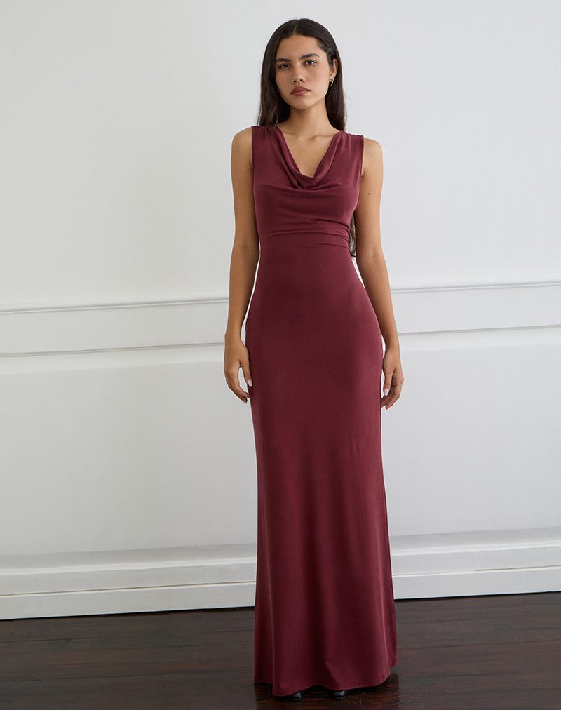 Image of Namra Maxikleid mit Rundhalsausschnitt aus Cupro Burgundy