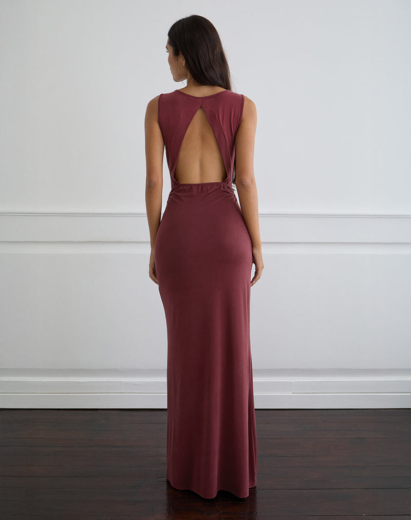 Image of Namra Maxikleid mit Rundhalsausschnitt aus Cupro Burgundy