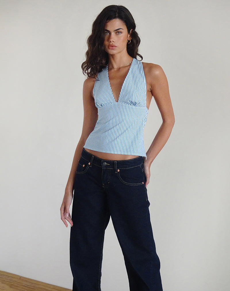 Image of Nandu Top aus Popeline Blau Kleiner vertikaler Streifen