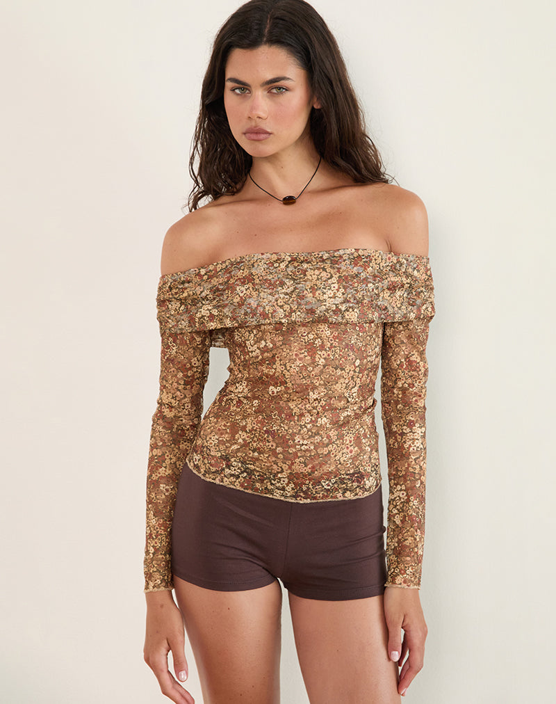 Nanila Top in Cluster Floral Braun