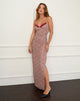 Image of Naoya Midikleid in Rosa und Braun mit Lippenprint