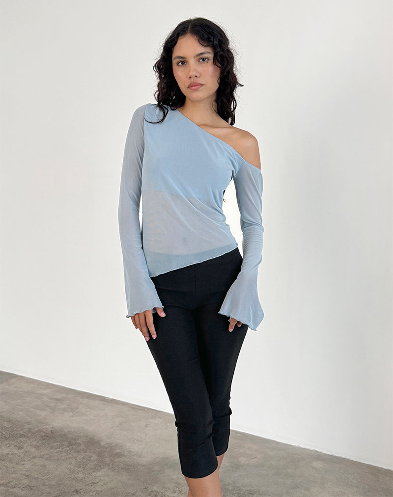 Narcissa Asymmetrisches Oberteil mit langen Ärmeln aus Mesh Hellblau
