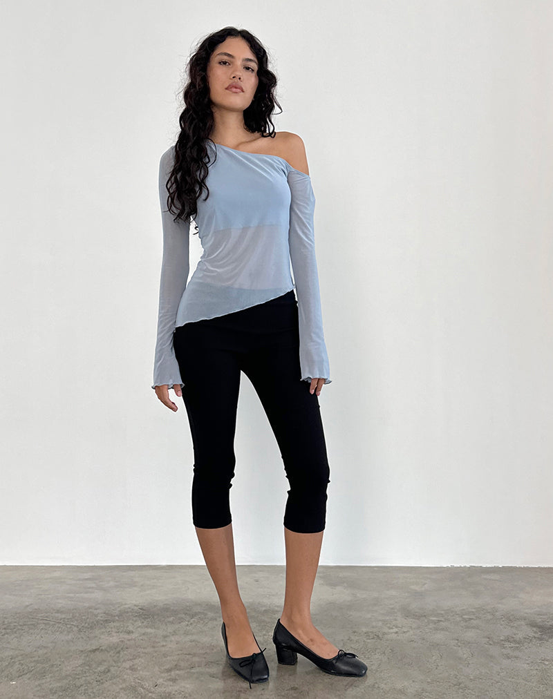 Image of Narcissa Asymmetrisches langärmeliges Top aus Mesh Hellblau