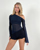 Image of Narcissa Asymmetrisches Langarm-Top aus Mesh Navy
