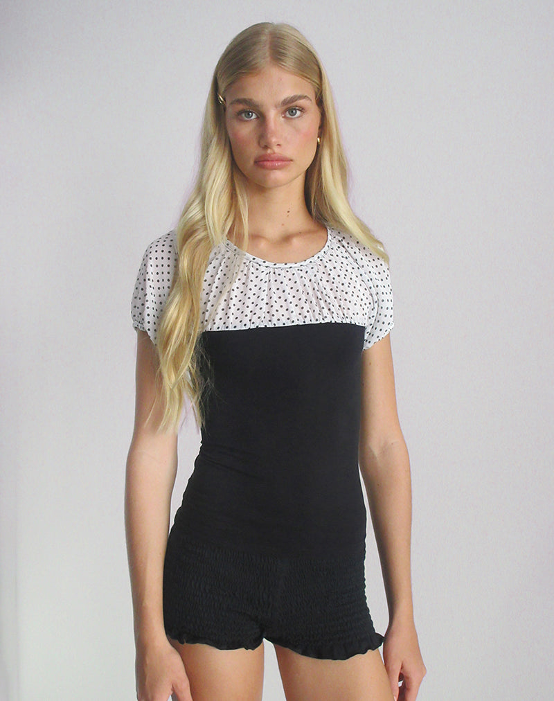 Naria Top aus Chiffon Weiß Basic Polka Schwarz