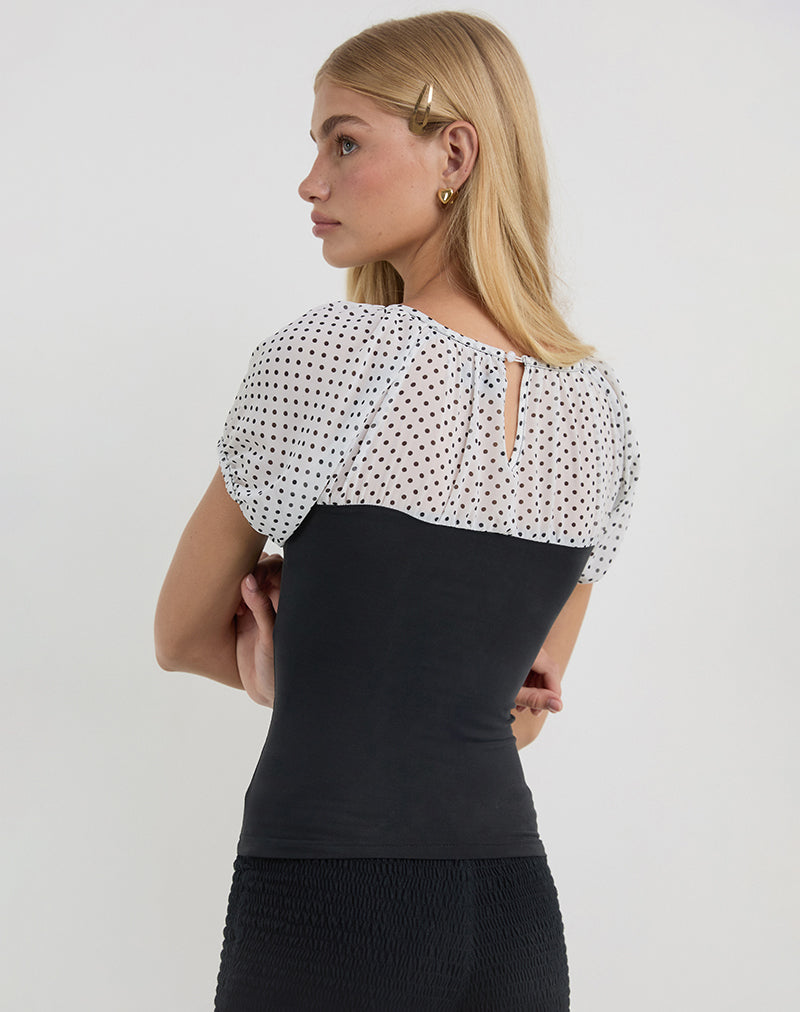 Image of Naria Top aus Chiffon Weiß Basic Polka Schwarz