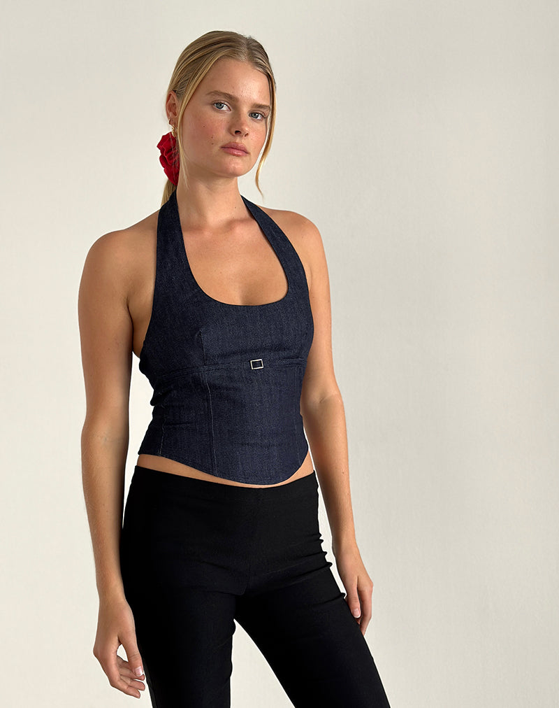 Bild von Nasya Neckholder-Top in Chambray Indigo