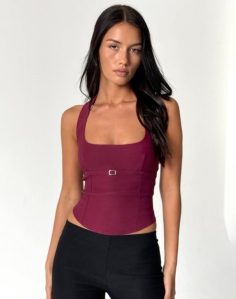 Image of Nasya Neckholder-Top in Tailoring Burgundy