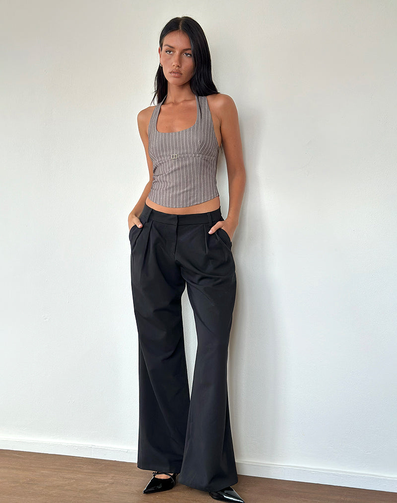 Image of Nasya Neckholder-Top in Taupe Nadelstreifen Tailoring