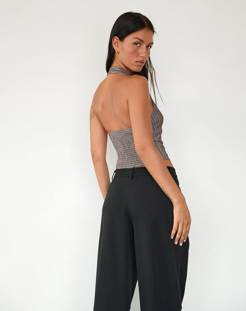 Image of Nasya Neckholder-Top in Taupe Nadelstreifen Tailoring
