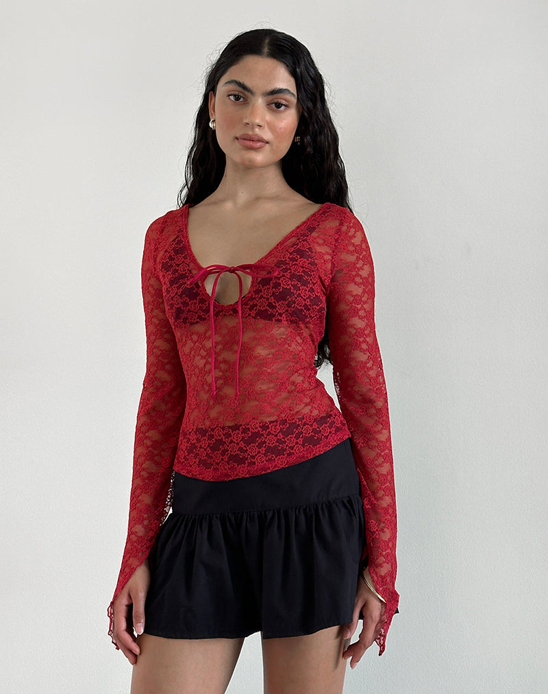 Natasha Tie Front Top aus Mari Lace Rot