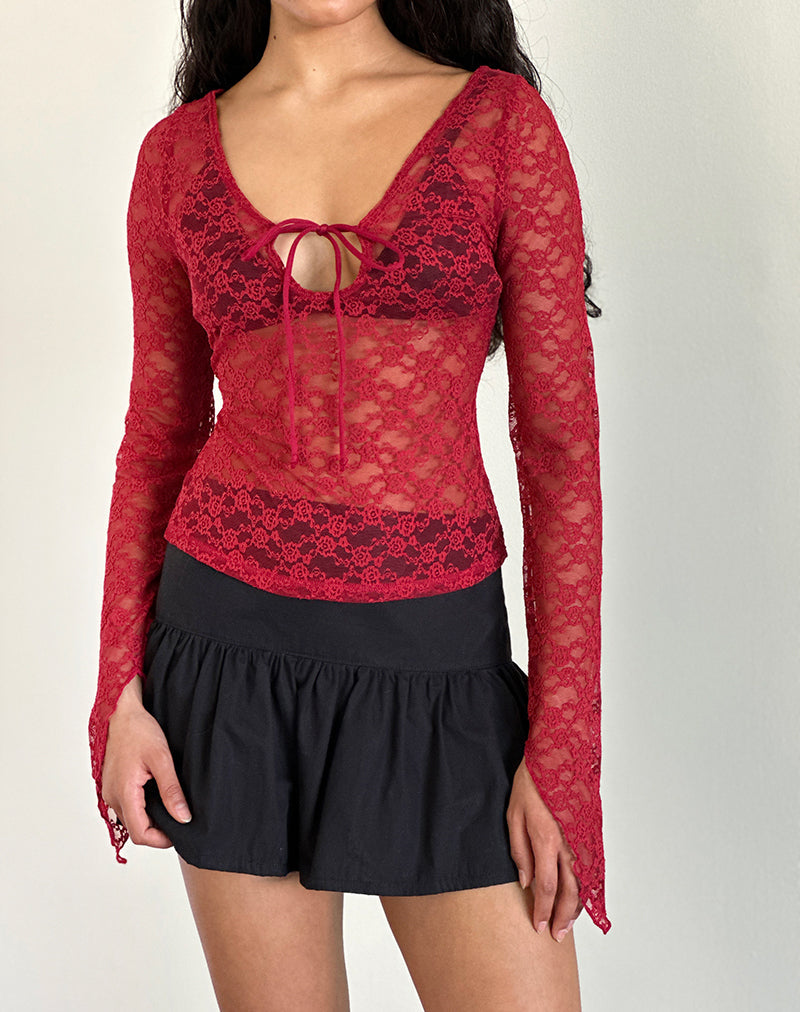 Natasha Tie Front Top aus Mari Lace Rot