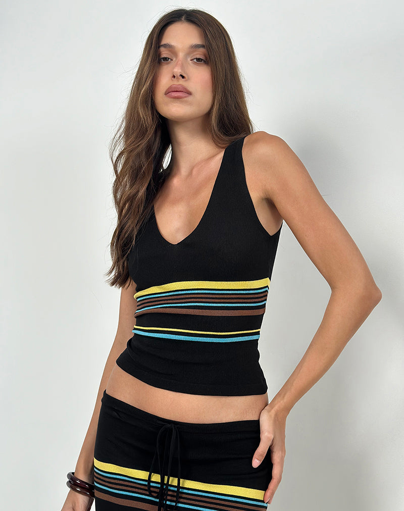 Image of Natcha Vest Top in Schwarz mit braunen und blauen Streifen