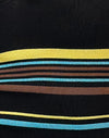 Schwarz mit braunen und blauen Streifen