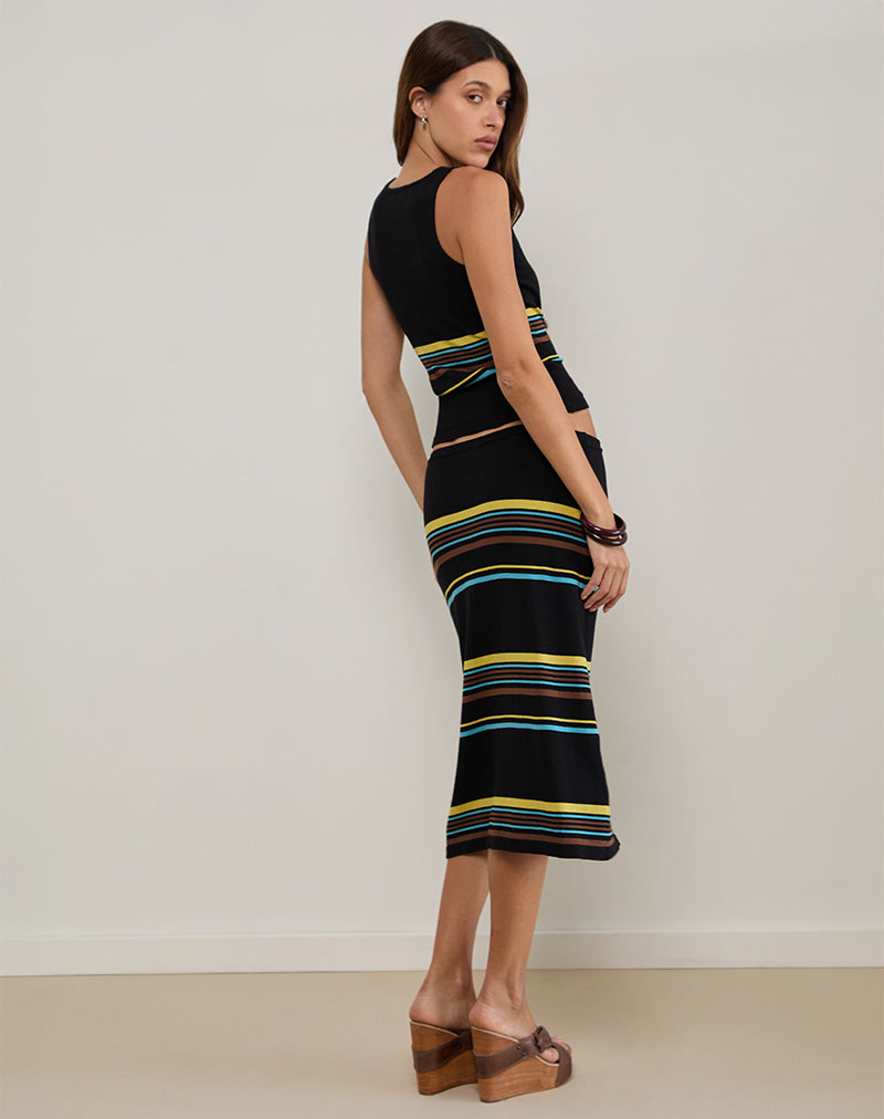Image of Natcha Vest Top in Schwarz mit braunen und blauen Streifen
