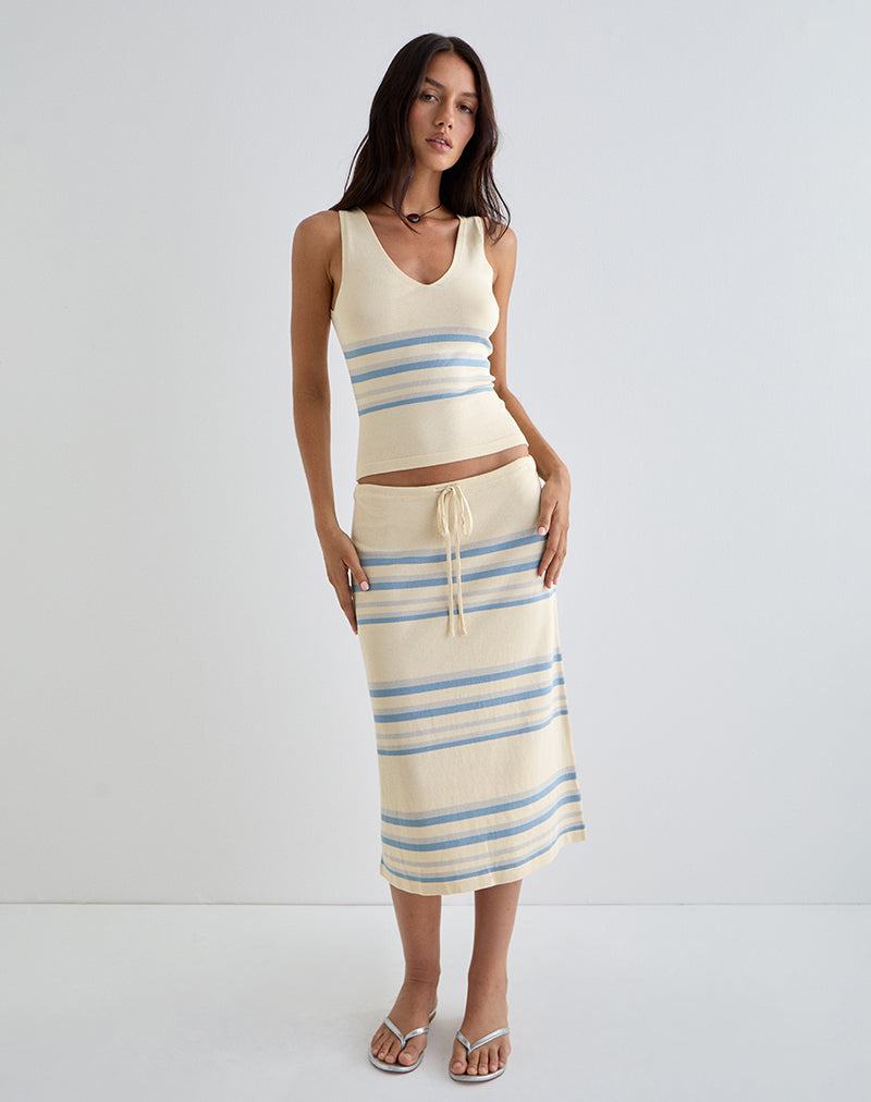 Image of Amalia Midirock in Creme mit blauen und grauen Streifen