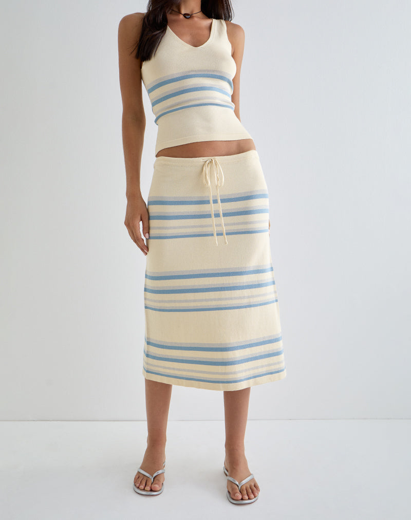 Amalia Midirock in Creme mit blauen und grauen Streifen