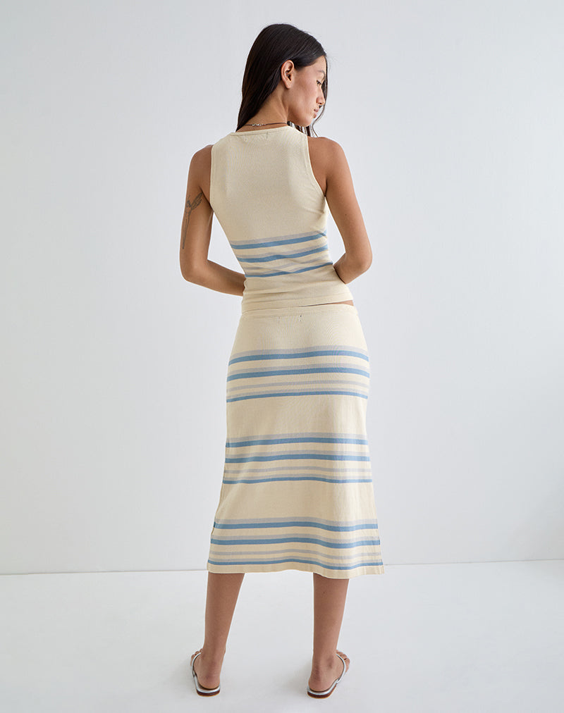 Image of Amalia Midirock in Creme mit blauen und grauen Streifen