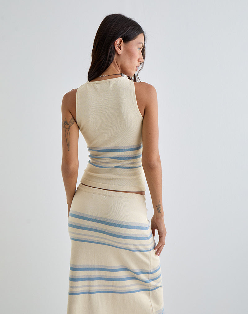 Image of Natcha Vest Top in Creme mit blauen und grauen Streifen