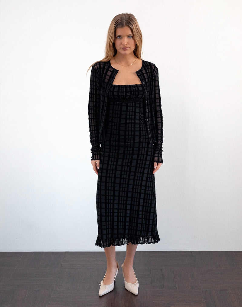 Nateda Kleid aus tonalem Karoflock Schwarz