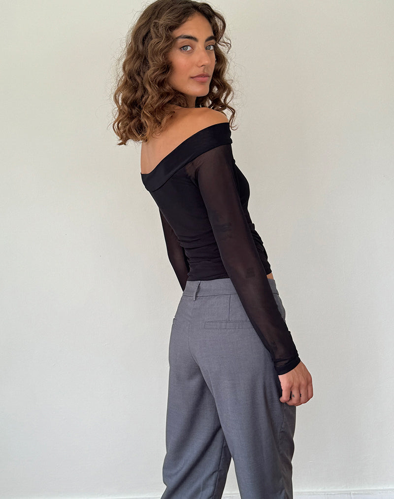 Image of Nauri Langärmeliges Bardot-Top aus Mesh Schwarz